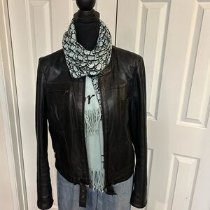 Womens Tahari Genuine Black Leather Moto Jacket